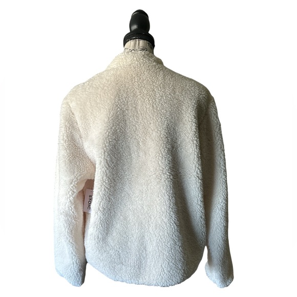 NWT STOIC Off White Full Zip Sherpa Fuzzy Soft Bomber Jacket - Size Large - Picture 4 of 15